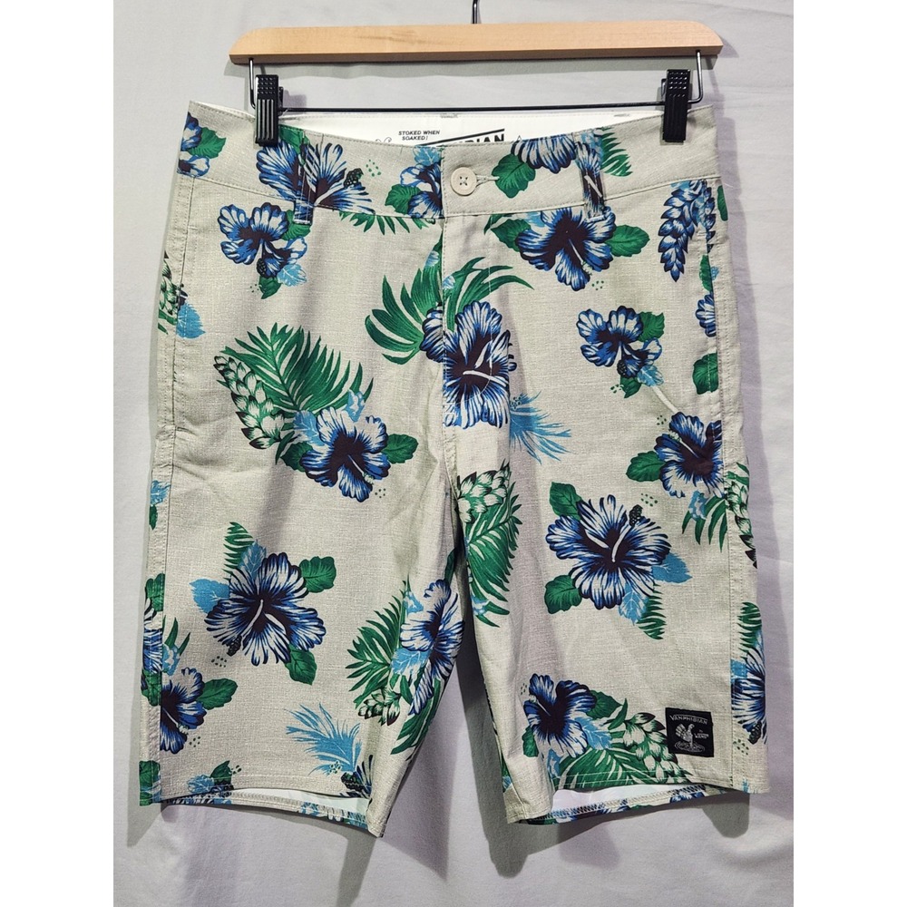 Vans Vanphibian Shorts Mens 28 Beige Tropical Hibiscus Hybrid Swim Boardshorts